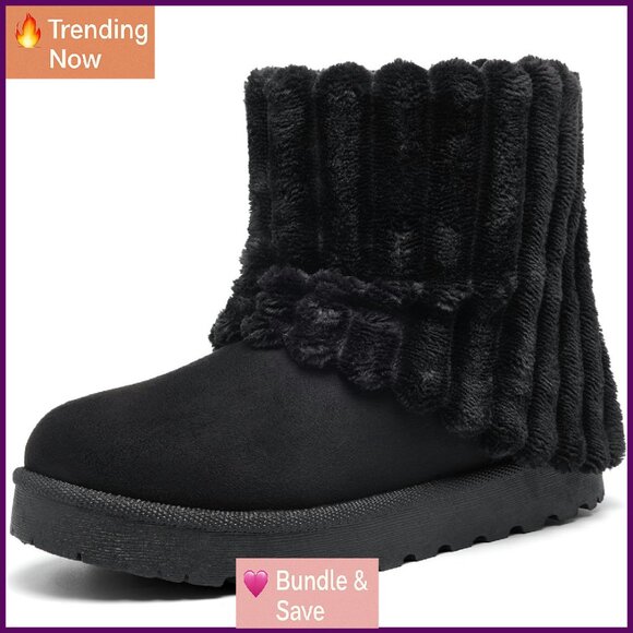Women's Platform Suede Ankle Boots Winter Warm Fuzzy Fur Lined Anti-Slip